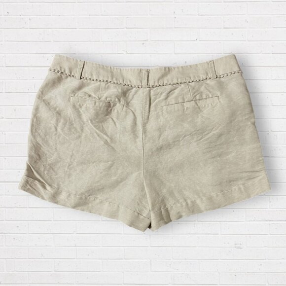 LOFT Beige Linen Pleated Chino Style Embroidered Trim Cuff Shorts 12 - Picture 4 of 4